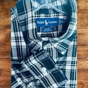 Ralph Lauren Shirt Mens Extra large XL Black Plaid Blake Button Up Casual Preppy